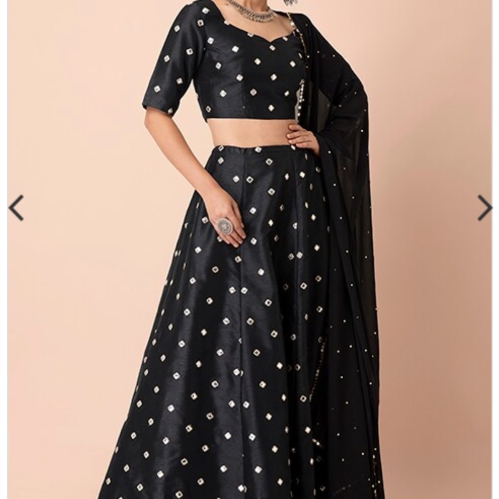 Payal Singhal Indya Black Crop Top Blouse and Skirt Set - Indian Lehenga Dress